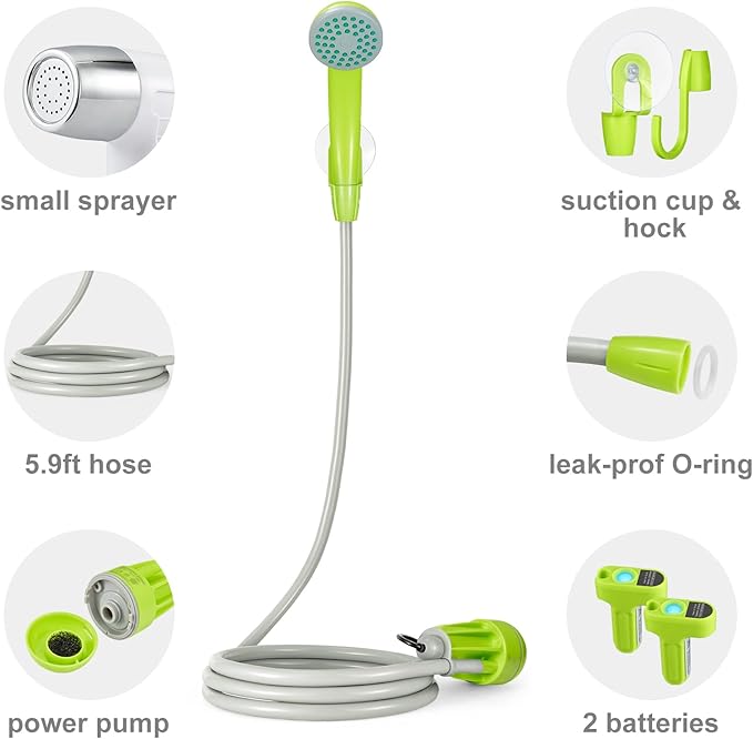 KEDSUM Portable Shower, Portable Camp Shower Pump with Rechargeable Battery, Portable Shower for Camping, Portable Outdoor Shower Head for Camping, Hiking, Traveling(+ Handheld Sprayer)