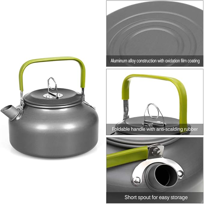 Lixada Camping Kettle 0.8L/1.2L/1.6L for Boiling Water, Coffee Pot Tea Kettle Aluminum Alloy Teapot with Silicon Handle Carry Bag for Hiking Outdoor Picnic