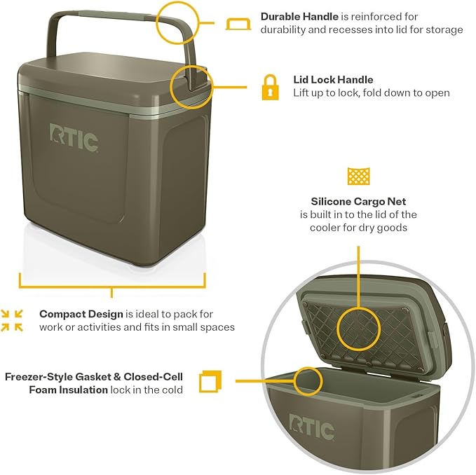 RTIC 8 QT Road Trip Personal Cooler, Small, Compact, Insulated, Portable Ice Chest Box for Food, Drink, Beverage, Beach, Camping, Picnic, Fishing, Boat, 12-Can Capacity