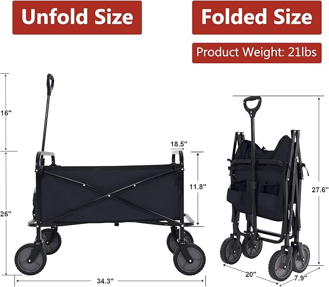 ABCCANOPY Folding Collapsible Utility Wagon Cart Outdoor Garden Shopping Camping Cart, Black
