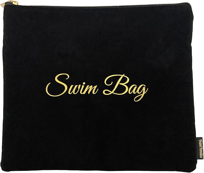 Travel Fanatics Swim Bag - Reusable Dry Wet Bag with Waterproof Lining, 11"x9.25" Beach & Pool Pouch, Wet Dry Bag for Gym, Swimwear, Travel Essentials, Durable Canvas Design - Black
