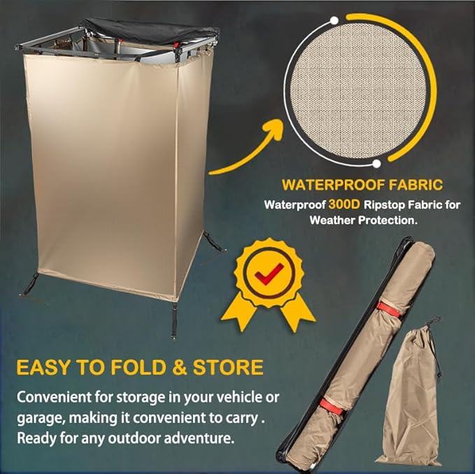 Fits for Jeep/Toyota Shower Tent Awning | 300D Ripstop Fabric,Instant Setup for 4x4 Overlanding & Boating - Aluminum Frame with Shower Head Holder - for Camping, Off-Roading, Fishing & Road Trips