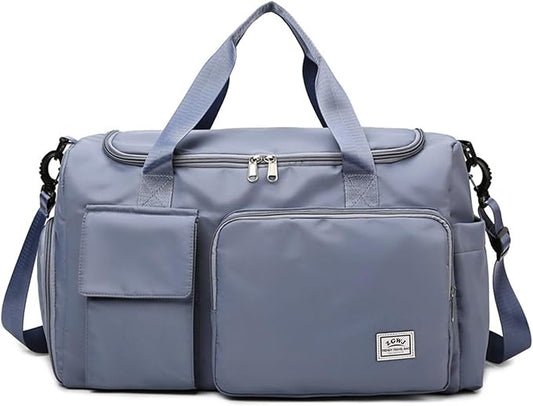 Travel Duffel Tote Bag with Dry Wet Separation Pocket, Weekender Bag for Women and Men,Waterproof Bag with Shoe Compartment Lightweight and Easy Carry on Blue