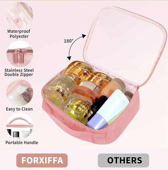 TSA Approved Travel Toiletry Bag,2 Pack Clear Makeup Bags with Handles,Quart Size Clear Cosmetic Bags for Traveling Women,Men,Carry on Airport Airline Compliant Bag,Pink