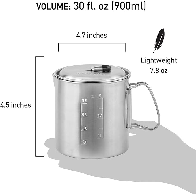 Solo Stove Solo Pot 900 - Lightweight Stainless Steel Backpacking Pot | Boil Water Quickly | Volume Markings and Pour Spout