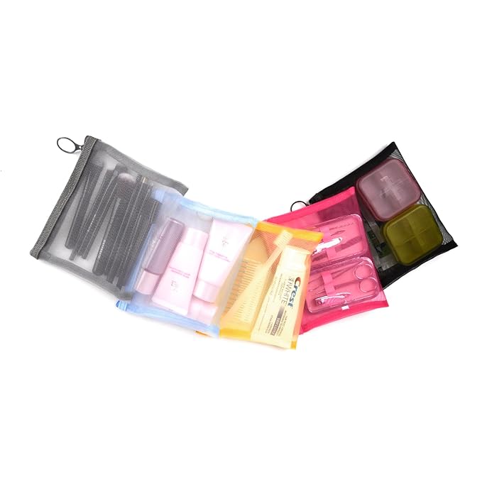 patu Zipper Mesh Bags, Size M / A6, 5 Pieces, Beauty Makeup Cosmetic Accessories Organizer, Travel Toiletry Kit Set Storage Pouch, Assorted Colors