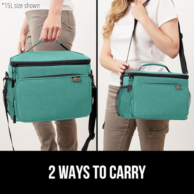 GORILLA GRIP Reusable Insulated Lunch Box Bag for Women Men, Large Leakproof Soft Cooler Bags, Multiple Compartments, Mesh Pockets, Adjustable Strap, Food Tote Keeps Drinks Cold, 8L, 10x9, Turquoise