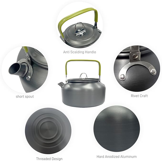 1.2L Camping Kettle, Hard-Anodized Aluminum Portable Campfire Kettle for Open Fire, Outdoor Camp Tea Coffee Pot for Stove Top, Backpacking, Hiking, Picnic and Traveling