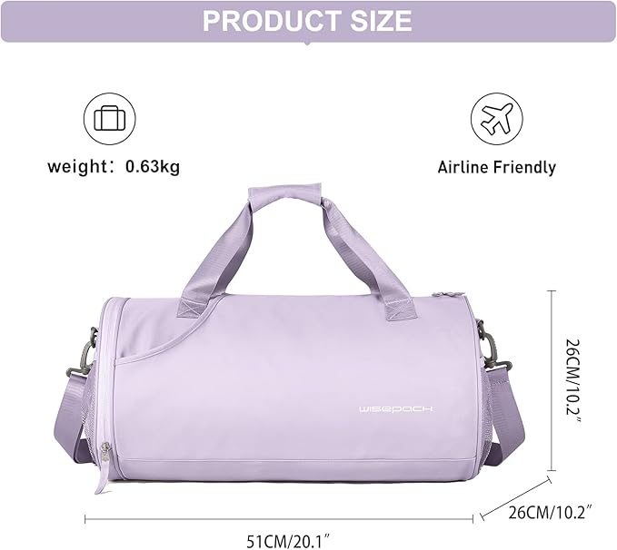 Gym Bag for Women & Men with Wet & Shoe Compartment, Small Duffle Bag for Travel, Sport, Gym, Workout, Overnight, Weekender, Carry-On - Purple