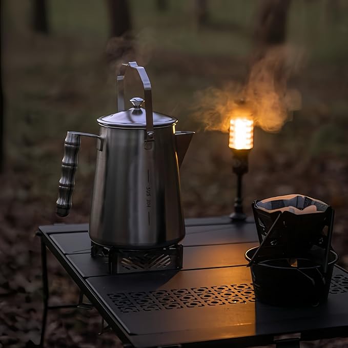 Campingmoon Camping Kettle Camp Tea Kettle Campfire Kettle for Open Fire Stainless Steel outdoor Camping Coffee Tea Pot for Boiling Water 1.5L
