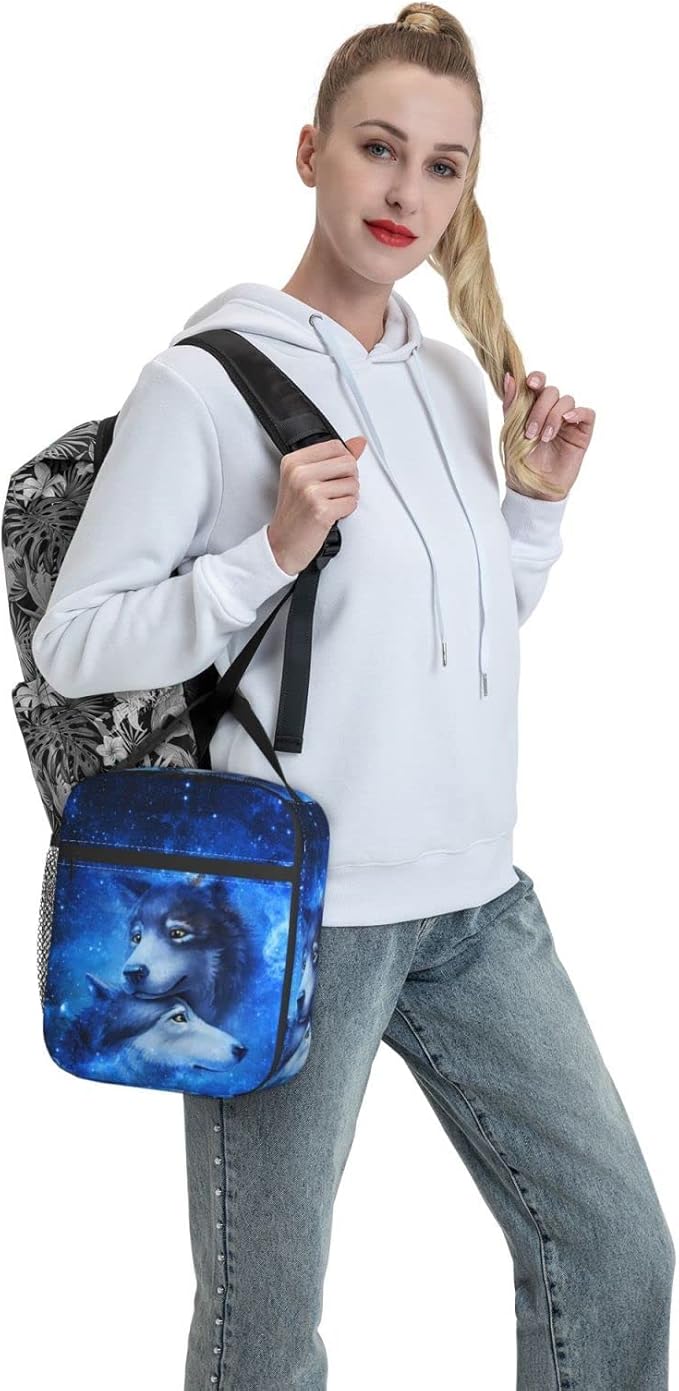 Wolf Lunch Box Reusable Insulated Totes Lunch Bag Thermal Cooler For Boy Girls School Men Women Beach Picnic Travel
