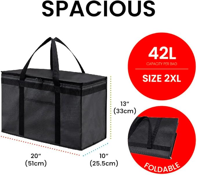 NZ home XXL Insulated Cooler Bag and Food Warmer for Delivery & Grocery Shopping with Zippered Top, Blue (1 pack)