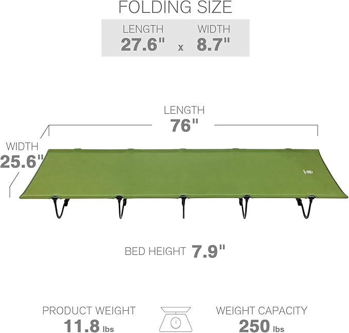 EVER ADVANCED Folding Camping Cot for Adults, Compact Sleeping Cots with Carry Bag, Portable Heavy Duty Foldable Camp Bed for Outdoor, Travel, Green