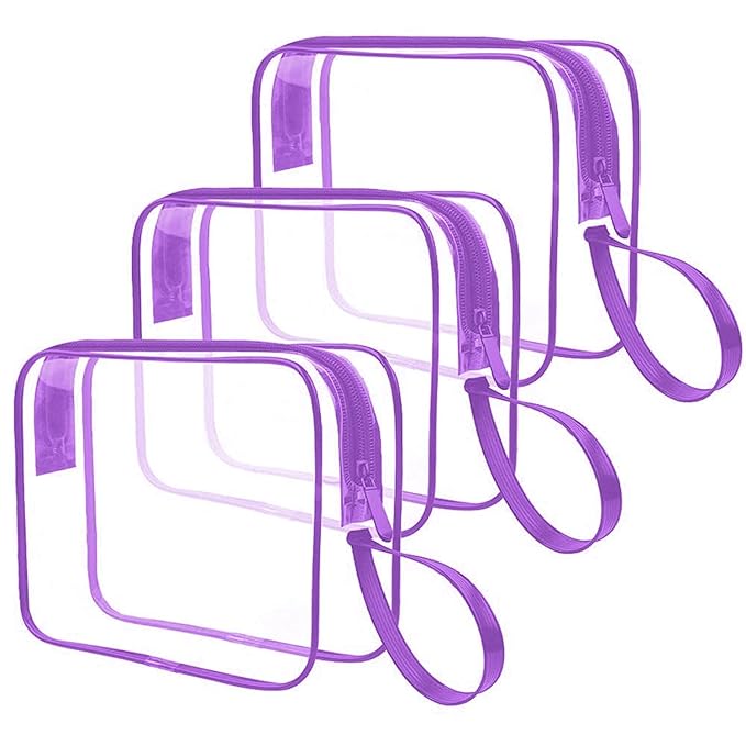 Lermende 2pcs Clear Toiletry Bag TSA Approved Travel Bag,Carry On for Travel,Airport Airline Accessories Compliant Bag,Quart Sized Makeup Cosmetic bag Women Men (Purple, 3 Pack-R2)