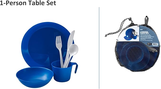 1-Person Camping Dish Table Set, Washable/Reusable Polypropylene Dinnerware Set for Camping and Outdoor Dining by Caddis Sports