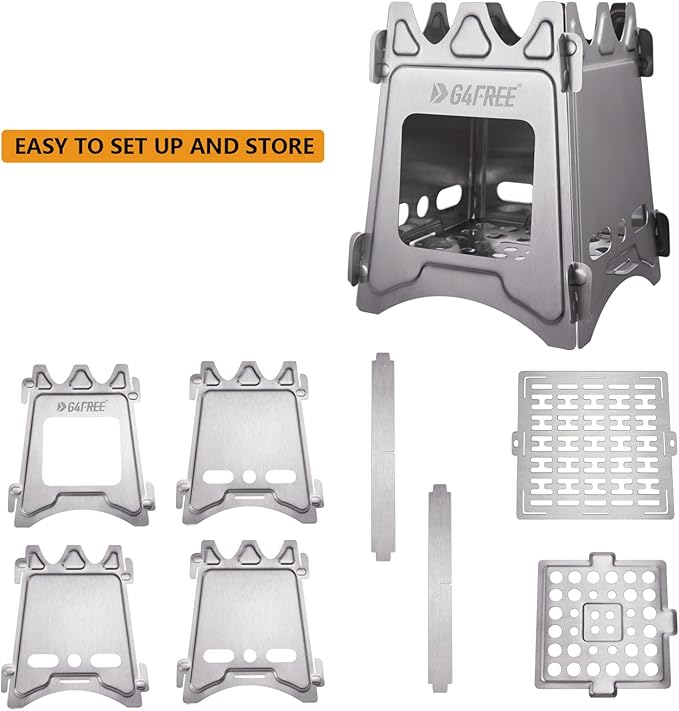G4Free Camping Stove, Portable Wood Stove with Folding Stainless Steel, Pocket Backpacking Stove Outdoor Camping Hiking Traveling BBQ