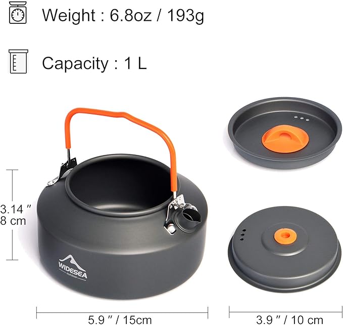 Widesea 1L Camping Kettle Portable Ultralight Aluminum Teapot for Backpacking,Hiking, Camping and Picnic