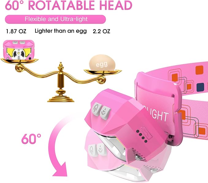 LHKNL Headlamp Flashlight, 1200 High Lumen Bright LED Rechargeable Headlight with White Red Light, 2-Pack Waterproof Motion Sensor Head Lamp, 8 Mode for Camping Running Hiking Fishing Gear- Pink