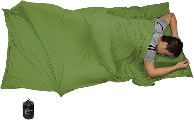 Travel Sheets for Hotel, Rayon Derived from Bamboo, Stretchy Sleep Sack for Adults, Warm Weather/Summer Sleeping Bag Liner for Camping and Travel, Rectangular with Pillow Pocket, Mummy, Cooling Sheets