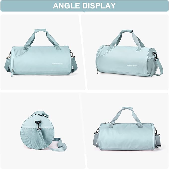Gym Bag for Women & Men with Wet & Shoe Compartment, Small Duffle Bag for Travel, Sport, Gym, Workout, Overnight, Weekender, Carry-on - Light Blue