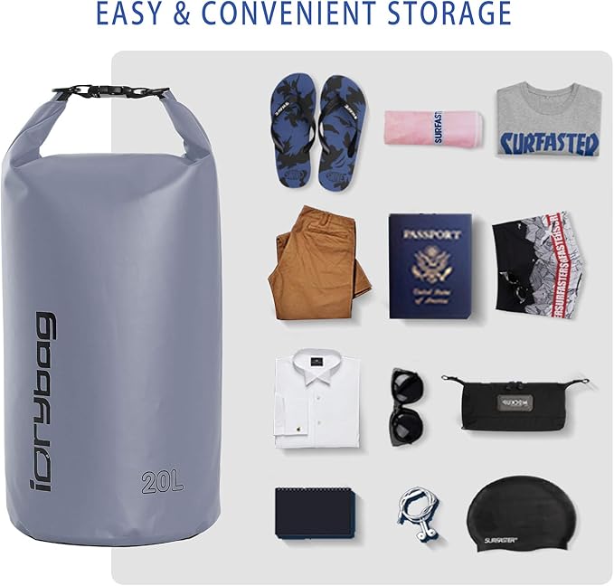 IDRYBAG Dry Bags for Kayaking Waterproof 2L/5L/10L/15L/20L, Small Dry Bag Waterproof Floating, Dry Sack Waterproof Bag for Paddleboarding Travel