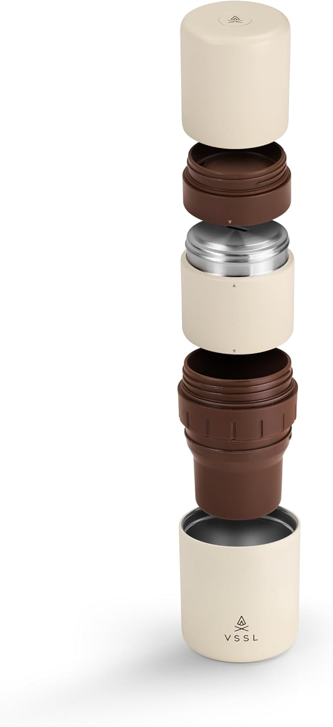 Nest Pour Over Coffee Kit, Transportable and Compact Pour Over Kit with Two 10 oz Double Walled Mugs, Cream