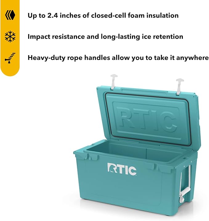 RTIC 65 QT Ultra-Tough Cooler Hard Insulated Portable Ice Chest Box for Beach, Drink, Beverage, Camping, Picnic, Fishing, Boat, Barbecue