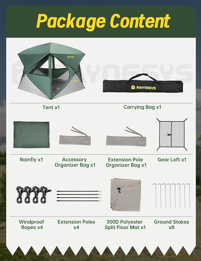 Camping Tent, 4 Person Tent for Camping, Setup in 60 Seconds, 4 Person Pop up Tents, Hub Tents, Water-Resistant, Windproof, Instant Cabin with Removable Floor, Portable