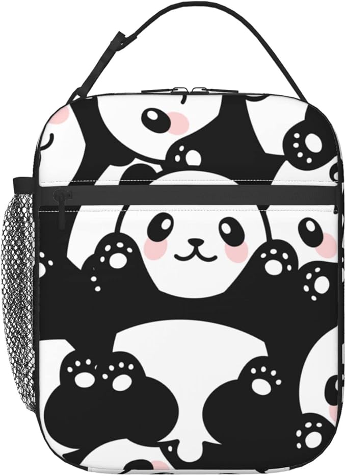 Cute Panda Print Lunch Box Reusable Insulated Lunch Bag Thermal Cooler Tote For Boys Girls Teen School Men Women Picnic Travel Hiking