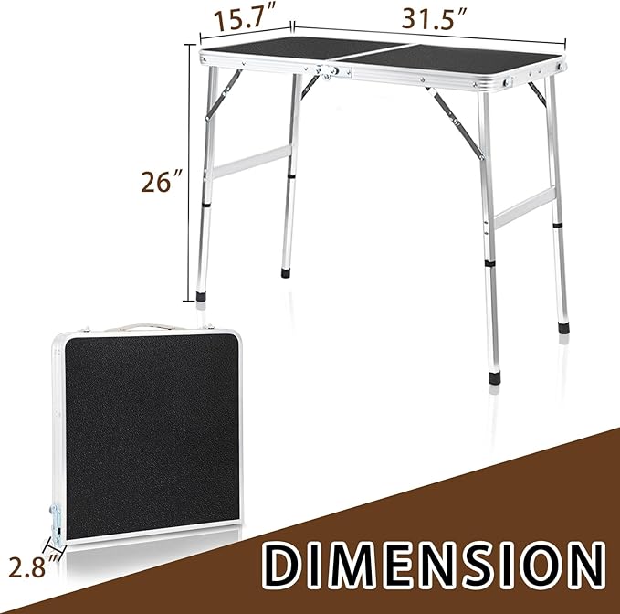 Aluminum Folding Small Table, Adjustable Height Lightweight Portable Camping Table for Picnic Beach Outdoor Indoor (Small) (BlackC)