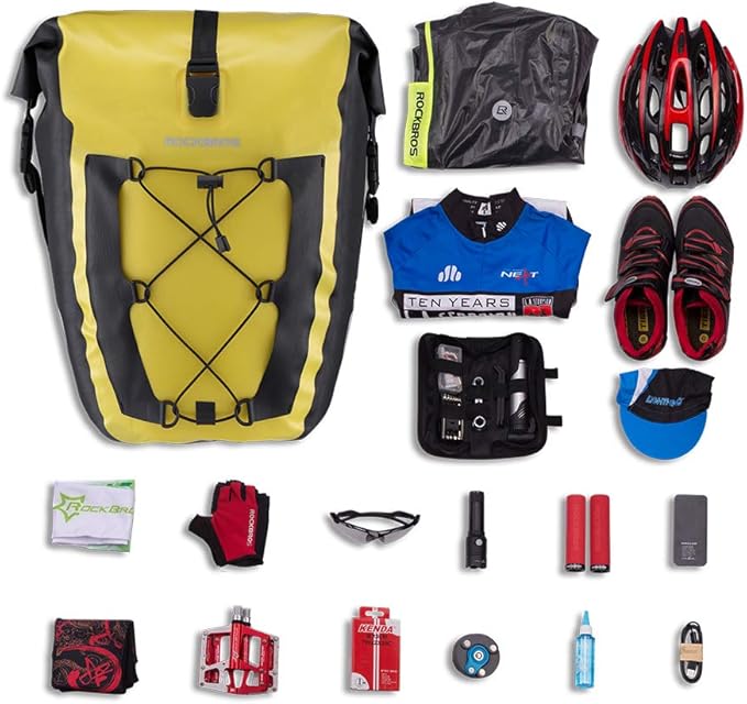 ROCKBROS Bike Pannier Waterproof 27L Large Capacity Bike Bag Rear Rack Waterproof for Grocery Touring Cycling Yellow*2