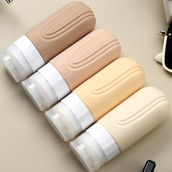 Travel Bottles for Toiletries, Tsa Approved 2oz Travel size Bottles, BPA Free Leak Proof Travel Toiletry Containers, Refillable Travel Accessories with Toiletry Bag for Shampoo Liquid (4 Pack)