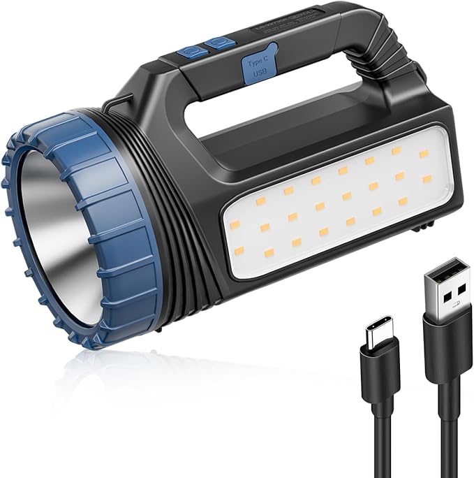 Solar Flashlights, Solar Flashlight for Multi Function 8000 Lumens Led Flashlight with Emergency Strobe Light Emergencies, Led High Lumens, USB C and Large Capacity Battery Fast Charging