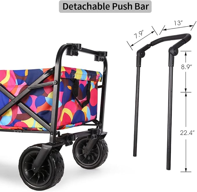 WHITSUNDAY Collapsible Folding Garden Outdoor Park Utility Wagon Picnic Camping Cart with Bearing and Brake 8" All Terrain Wheels with Push Bar (Bubble)
