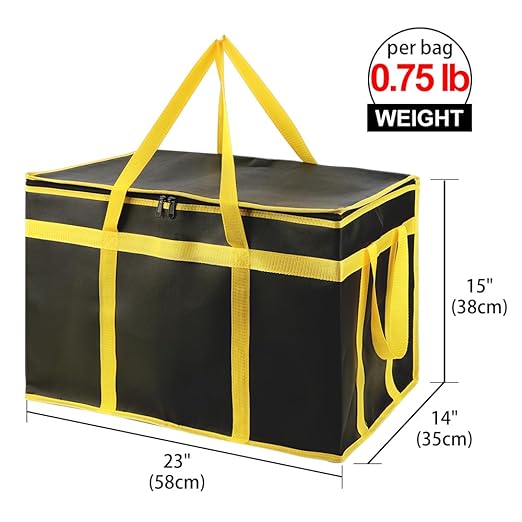 Bodaon Insulated Food Delivery Bag, XXXL Pizza Delivery Bags for Hot and Cold Food, Commercial, Large Capacity Reusable Warming Bag, Catering Cooler Bag for Doordash (Black-Yellow Edge, 1Pk)
