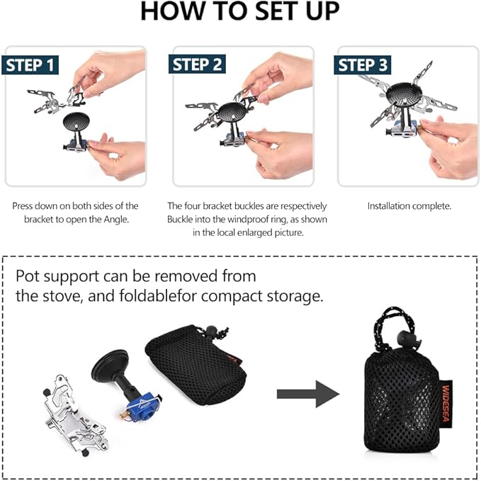 Widesea Backpacking Stove 3300W Camping Stove Portable Gas Burner with Iginitor Mini Ultralight Hiking Gear Outdoor Equipment
