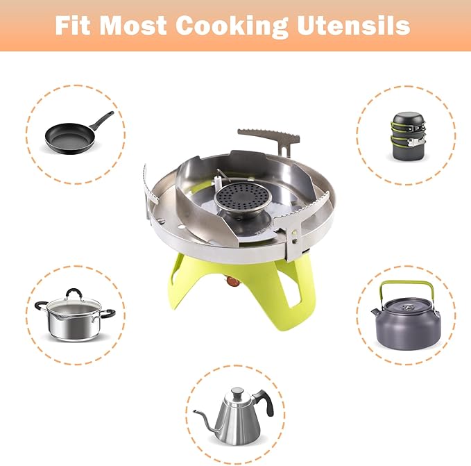 Bottletop Propane Camping Stove Portable 1-Burner Adjustable Stove with Wind Baffles Pressure Regulator equivalent to Gas One Great for Outdoor Hiking Cooking Backpacking camping,& More