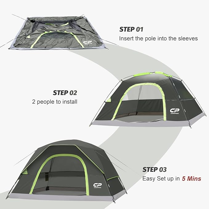 CAMPROS CP Tents for Camping 4/6 Person Tent Waterproof Windproof Double Layer Camping Tent, Easy Setup Dome Tent with Large Mesh Windows & Wider Door for Outdoor Camping & Hiking