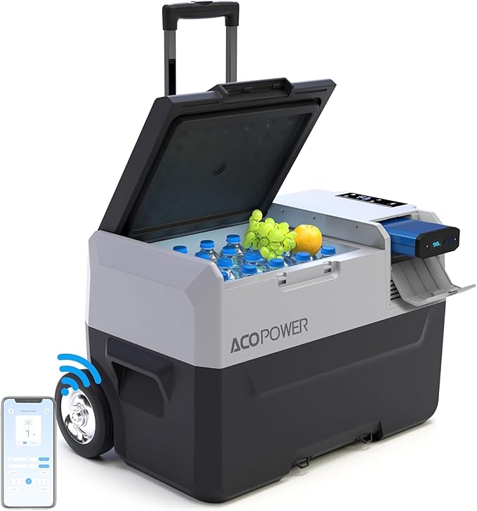 12 Volt Refrigerator, 42QT(40L) Electric Cooler, 12V Fridge APP Control, 12V Cooler -4℉~68℉, Portable Freezer 12/24V DC 110-240V AC for Camping, Travel, Truck, Home (42 QT (40L)+battery)