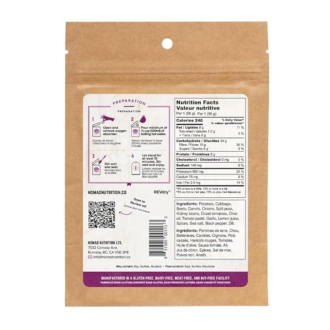 Nomad Nutrition Ukrainian Borscht | Instant Freeze Dried Backpacking & Camping Food | Plant-Based, Non-GMO Hiking Meals with High-Energy, Vegan, Gluten-Free | 56g - 2 Pack
