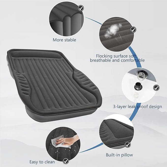 Self-Inflating SUV Air Mattress with Built in Electric Pump,car air Mattress with Pillow for Trunk,Portable car Mattress for Travle and Camping, Black