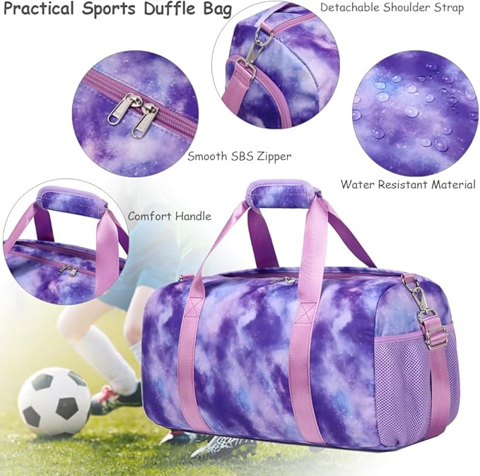 Dance Bag for Girls Gym Bag Sports Duffle Bag with Shoes Compartment Wet Pocket Weekender Overnight Bag for Girls Women Teens Travel Duffle Bag Water Resistant