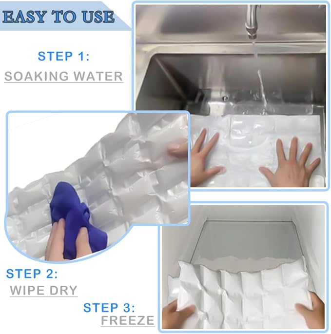 Ice Sheets for Coolers Reusable - Ice Pack Sheets - Ice Mat with Flexible 96 Ice Cube Packs - Ice Blanket Large Flat Freezer Long Lasting Ice Packs for Cooler