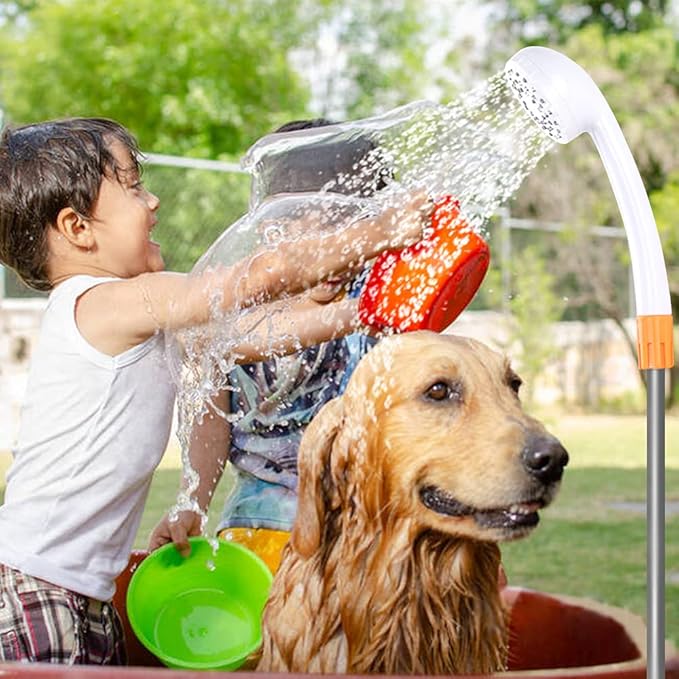 Portable Outdoor Shower, 2 Flow Mode, 4400mAh Battery Powered Shower Pump for Hiking/Backpacking, Travel, Beach, Pet, Flowering, IPX7 Waterproof &USB Rechargeable Camping Shower with 3 LED Lights…