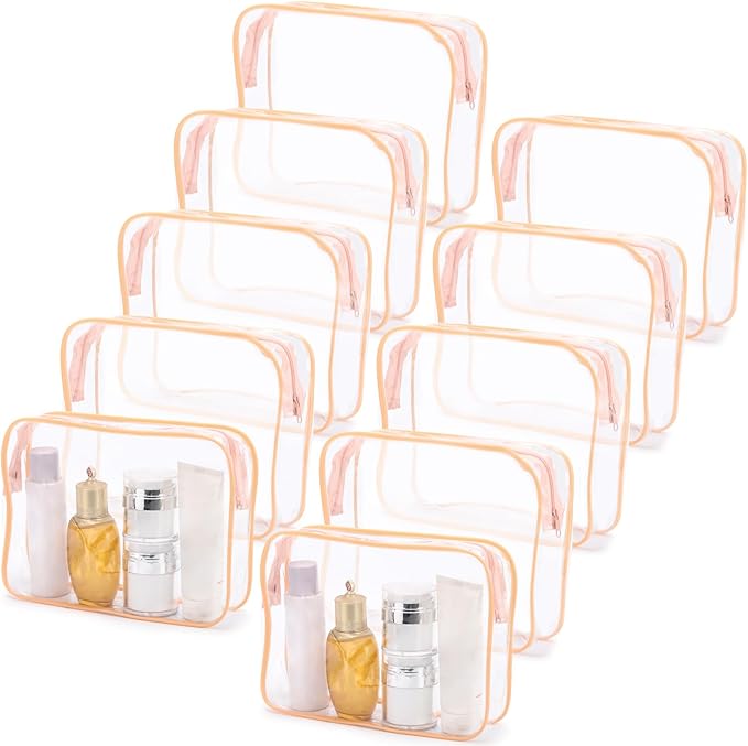 Tbestmax 10 Pack Clear Cosmetic Bags Makeup Bags Portable Waterproof TSA Approved Travel Toiletry Bags Organizer