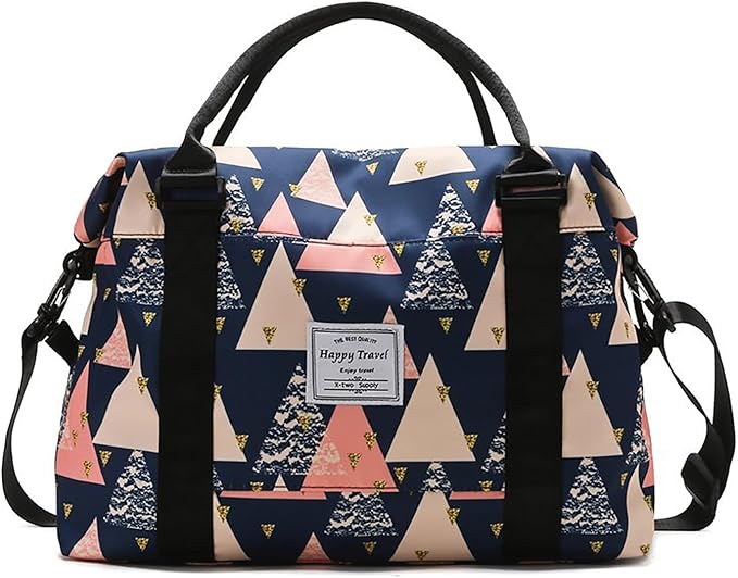 Travel Duffle Bag Weekender Overnight Bag Gym Tote with Dry and Wet Separated Pocket for Women Girls Workout Duffel Water Resistant, Colorful Triangle
