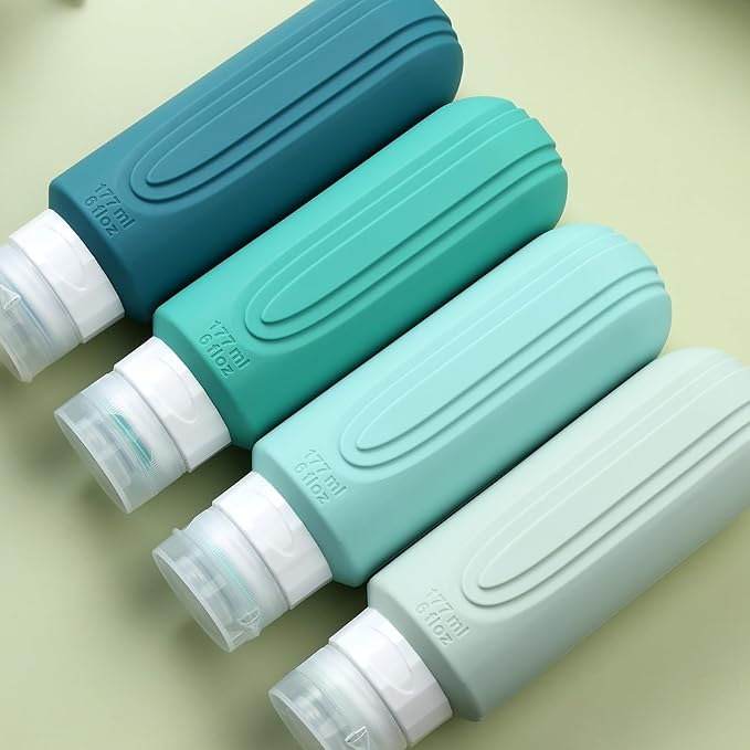 Travel Bottles for Toiletries, Large 6oz Oversize Containers, BPA Free Leak Proof Tubs Refillable Liquid Travel Accessories with Toiletry Bag for Cometic Shampoo and Lotion Soap (4 Pack)