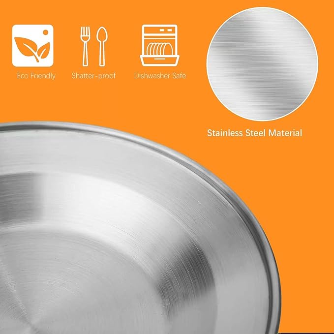 Stainless Steel Camping Cutlery Set - 8 Piece, Includes Spoons, Mugs, Bowls, Plates, Rags & Organizer Straps - Easy to Carry for Backpacking, Camping, Hiking and Picnics