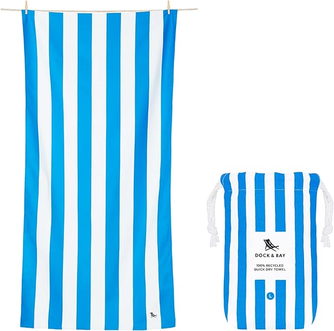 Dock & Bay Ultimate Beach Kit Bundle - Two Quick Dry Towels, Waterproof Bottom Picnic Blanket and Compact Foldable Beach Bag - 100% Recycled Materials - Whitsunday Navy Blue (B)