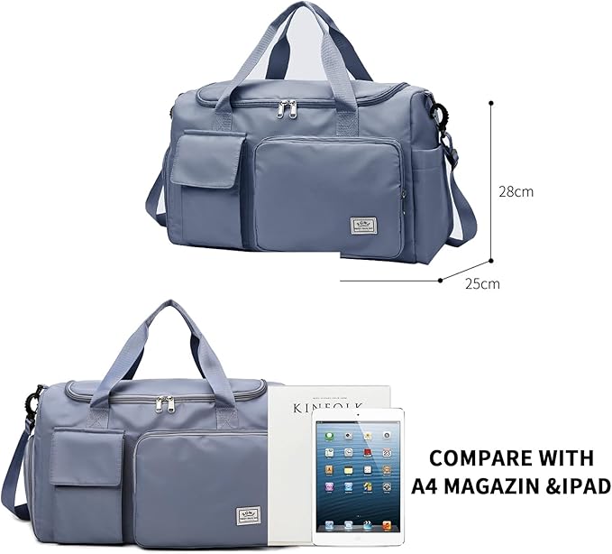 Travel Duffel Tote Bag with Dry Wet Separation Pocket, Weekender Bag for Women and Men,Waterproof Bag with Shoe Compartment Lightweight and Easy Carry on Blue